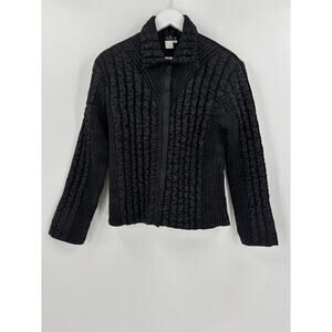 UBU Vintage Jacket Womens Large Black Puffer Quilted Collared Full Zip 90s Y2K